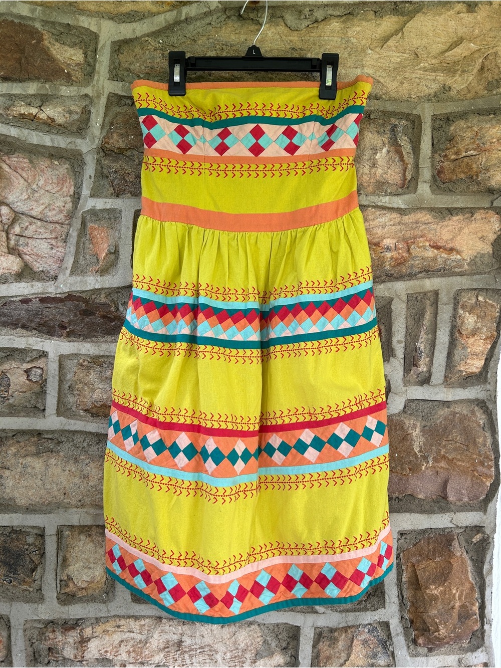 Anthropologie Leifsdottir Patchwork Strapless Dress Size 4 Ribboned Quilted
